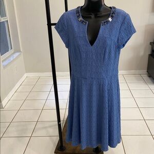 Nanette Lepore Blue Flutter Sleeve V-Neck Midi Dress